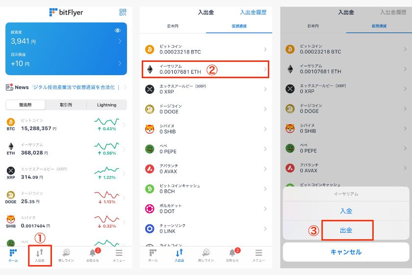 ビットフライヤーからPBRレンディング送金「送金手順01」